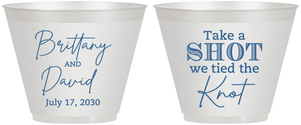 Custom Wedding 9 oz Wine Frosted Cups - Take A Shot We Tied The Knot | 550