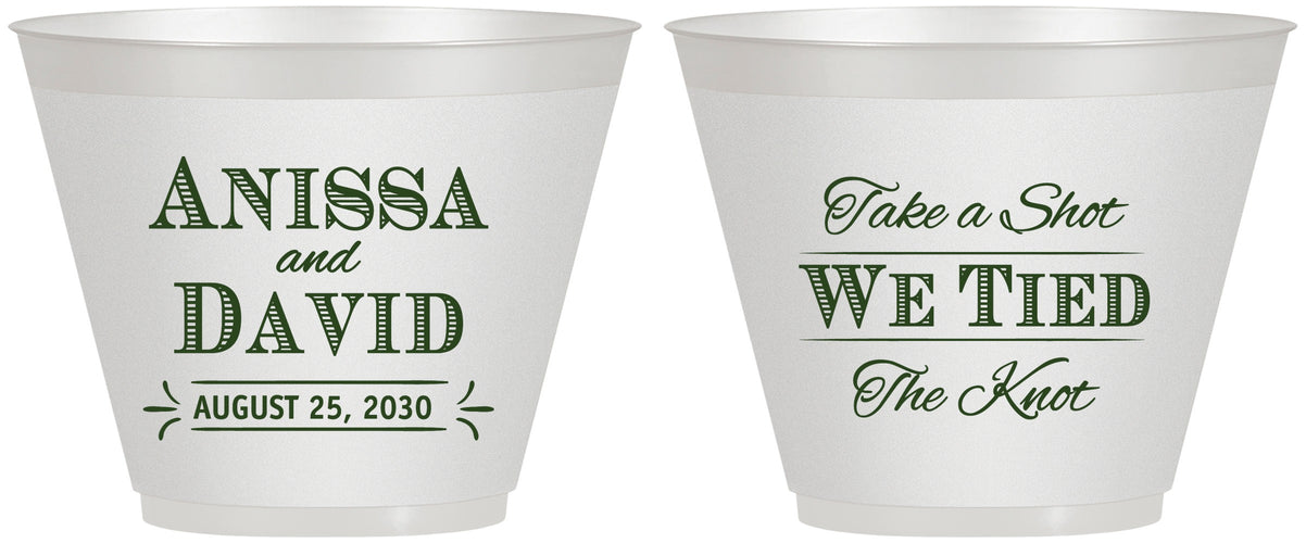 Custom Wedding 9 oz Wine Frosted Cups - Take A Shot We Tied The Knot | 551