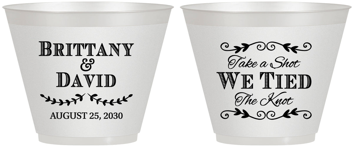 Custom Wedding 9 oz Wine Frosted Cups - Take A Shot We Tied The Knot | 552