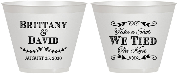 Custom Wedding 9 oz Wine Frosted Cups - Take A Shot We Tied The Knot | 552