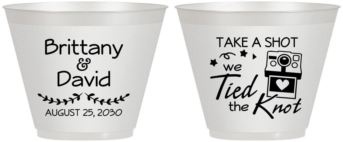 Custom Wedding 9 oz Wine Frosted Cups - Take A Shot We Tied The Knot | 553