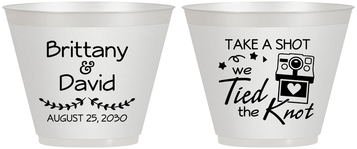 Custom Wedding 9 oz Wine Frosted Cups - Take A Shot We Tied The Knot | 553