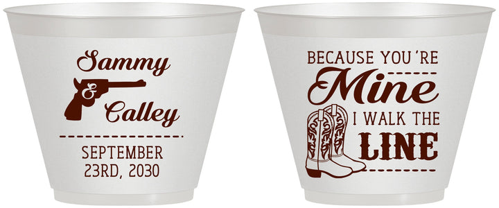 Custom Wedding 9 oz Wine Frosted Cups - I Walk The Line | 555