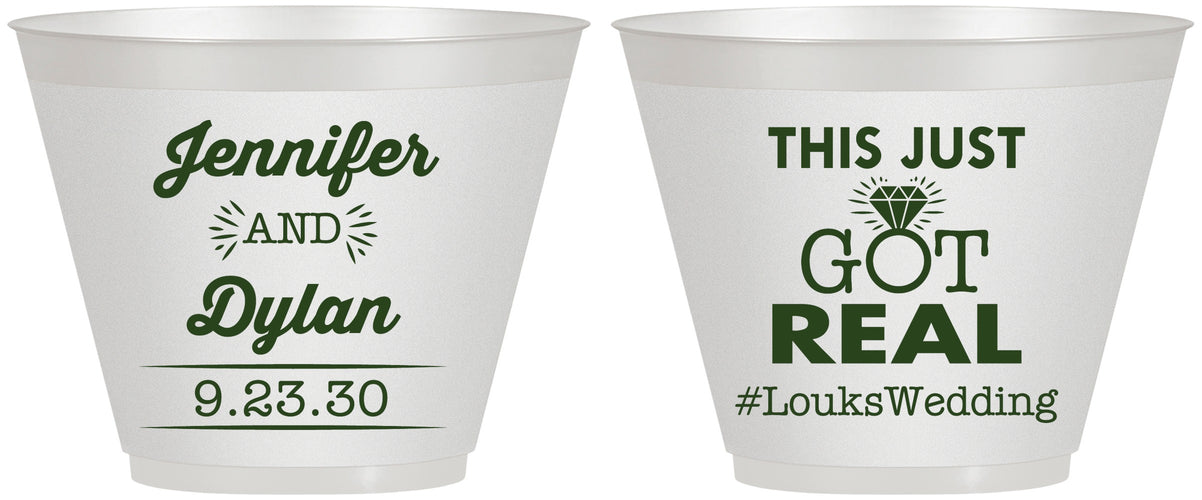 Custom Wedding 9 oz Wine Frosted Cups - Just Got Real | 557