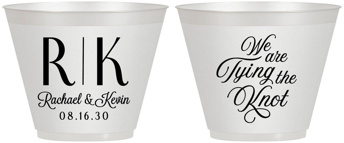 Custom Wedding 9 oz Wine Frosted Cups - Monogram Tying Knot | 559