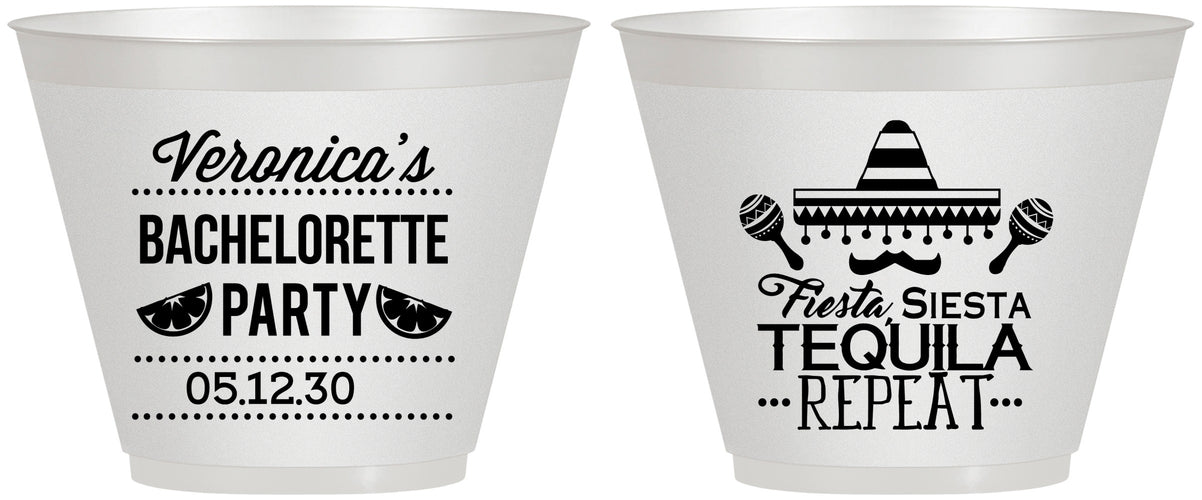 Custom Bachelorette 9 oz Wine Frosted Cups - Fiesta Siesta Tequila Repeat | 60000