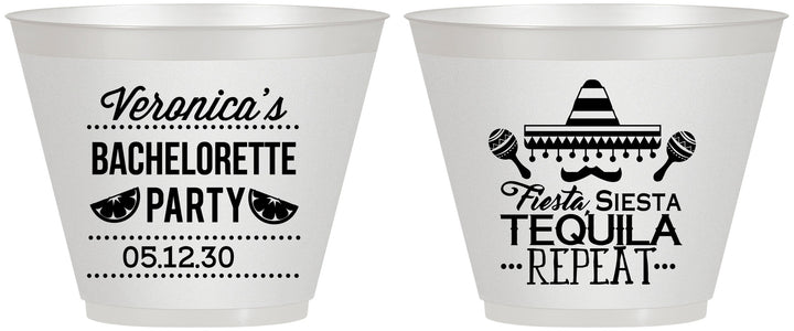 Custom Bachelorette 9 oz Wine Frosted Cups - Fiesta Siesta Tequila Repeat | 60000