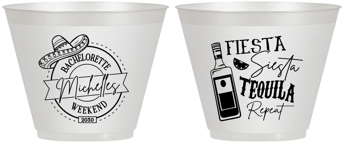 Custom Bachelorette 9 oz Wine Frosted Cups - Fiesta Siesta Tequila Repeat | 60004