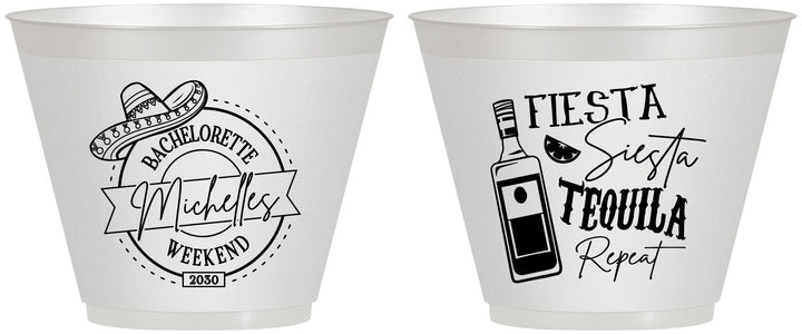 Custom Bachelorette 9 oz Wine Frosted Cups - Fiesta Siesta Tequila Repeat | 60004