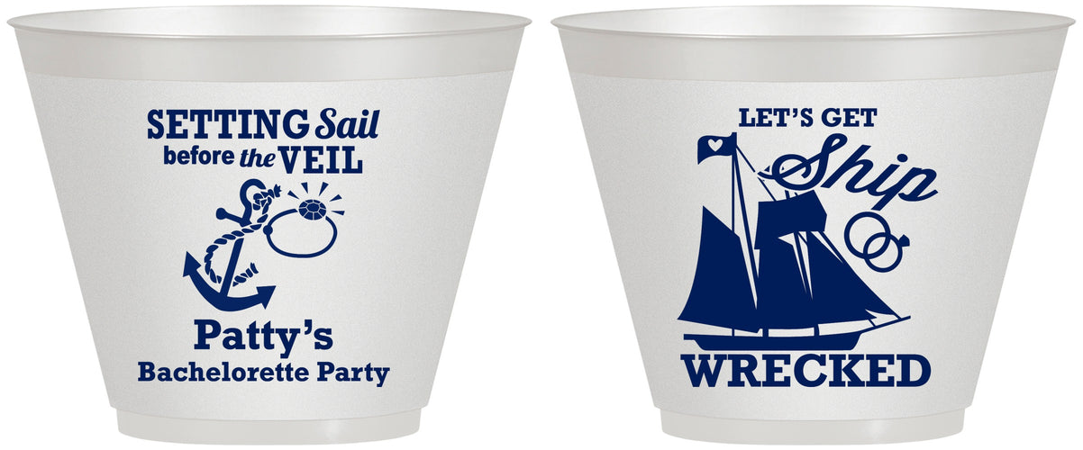 Custom Bachelorette 9 oz Wine Frosted Cups - Lets Get Ship Wrecked | 60011