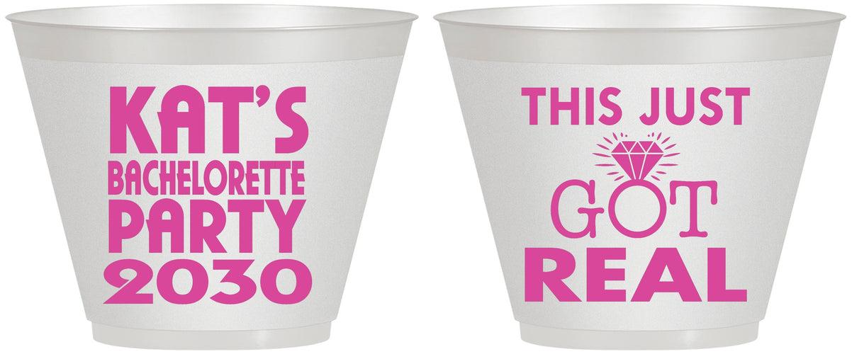 Custom Bachelorette 9 oz Wine Frosted Cups - This Just Got Real | 60013