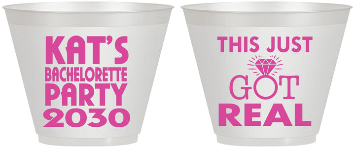 Custom Bachelorette 9 oz Wine Frosted Cups - This Just Got Real | 60013