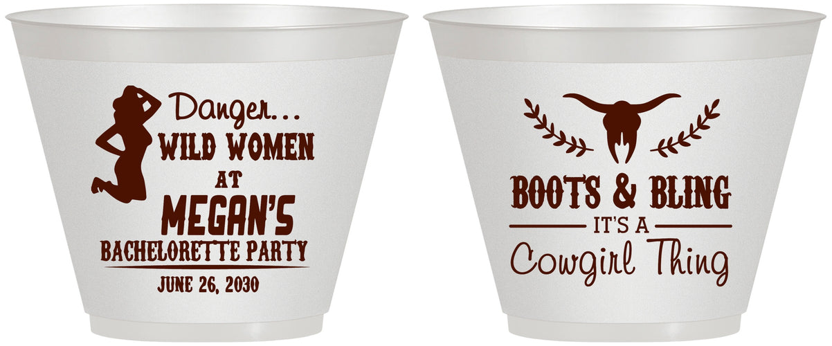 Custom Bachelorette 9 oz Wine Frosted Cups - Boots And Bling | 60023