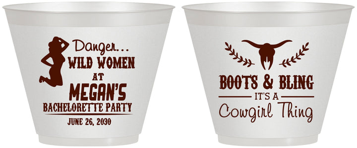 Custom Bachelorette 9 oz Wine Frosted Cups - Boots And Bling | 60023
