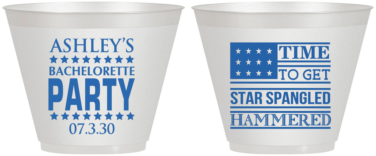Custom Bachelorette 9 oz Wine Frosted Cups - Star Spangled Hammered | 60025