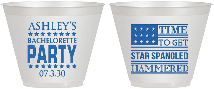 Custom Bachelorette 9 oz Wine Frosted Cups - Star Spangled Hammered | 60025