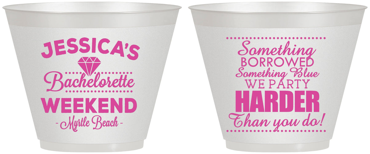 Custom Bachelorette 9 oz Wine Frosted Cups - Something Borrowed | 60028