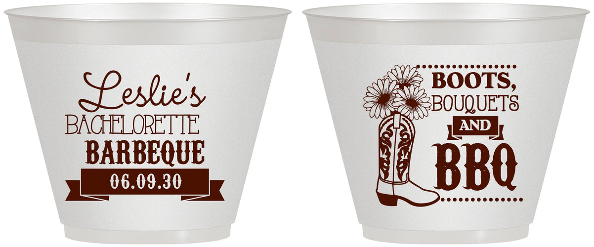Custom Bachelorette 9 oz Wine Frosted Cups - Boots Bouquets Bbq | 60035
