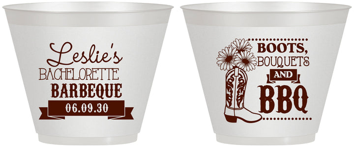 Custom Bachelorette 9 oz Wine Frosted Cups - Boots Bouquets Bbq | 60035