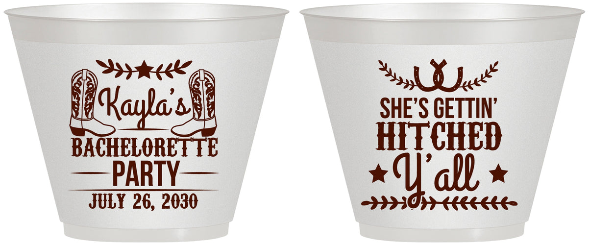 Custom Bachelorette 9 oz Wine Frosted Cups - Getting Hitched Yall | 60047