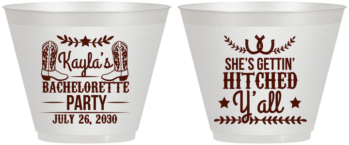 Custom Bachelorette 9 oz Wine Frosted Cups - Getting Hitched Yall | 60047