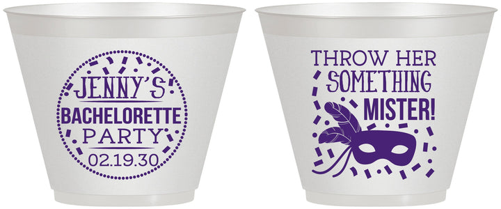 Custom Bachelorette 9 oz Wine Frosted Cups - Mardi Gras | 60055