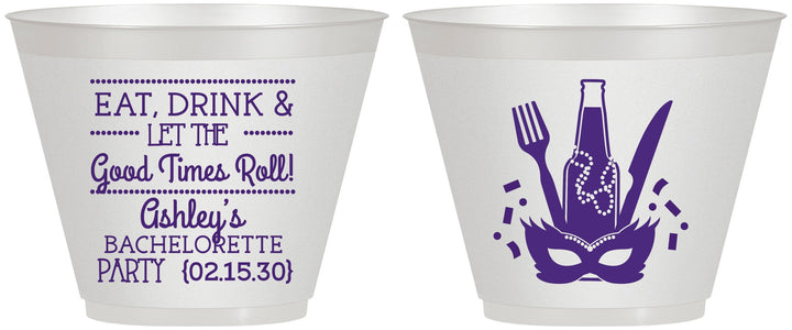 Custom Bachelorette 9 oz Wine Frosted Cups - Mardi Gras | 60057