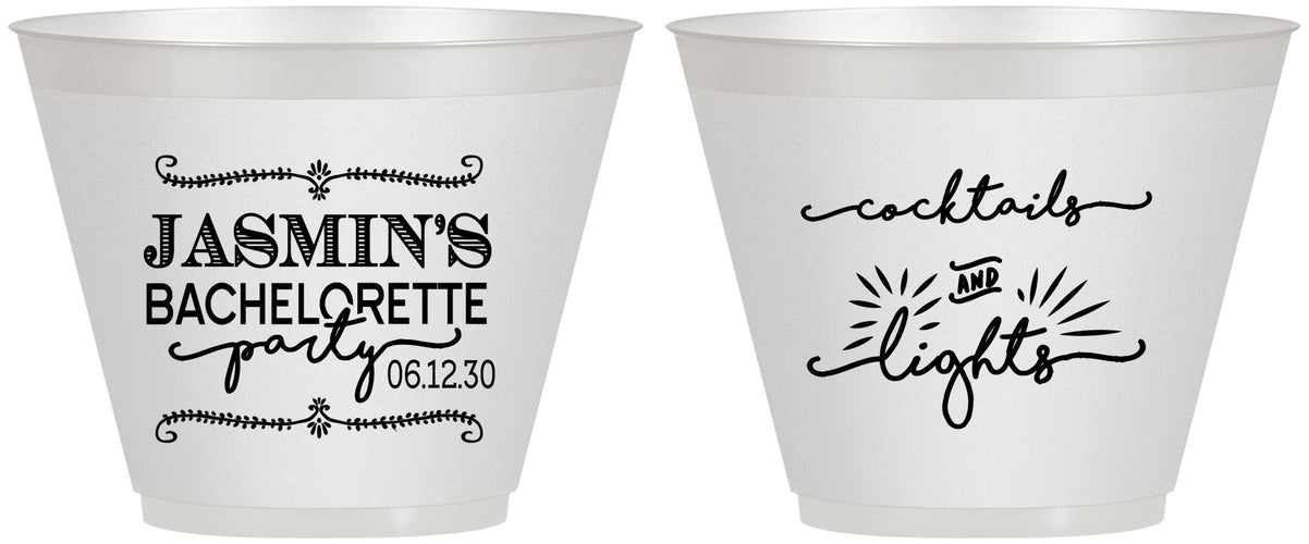 Custom Bachelorette 9 oz Wine Frosted Cups - Cocktails And Lights | 60065
