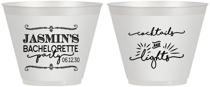 Custom Bachelorette 9 oz Wine Frosted Cups - Cocktails And Lights | 60065
