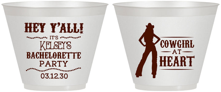 Custom Bachelorette 9 oz Wine Frosted Cups - Cowgirl At Heart | 60079