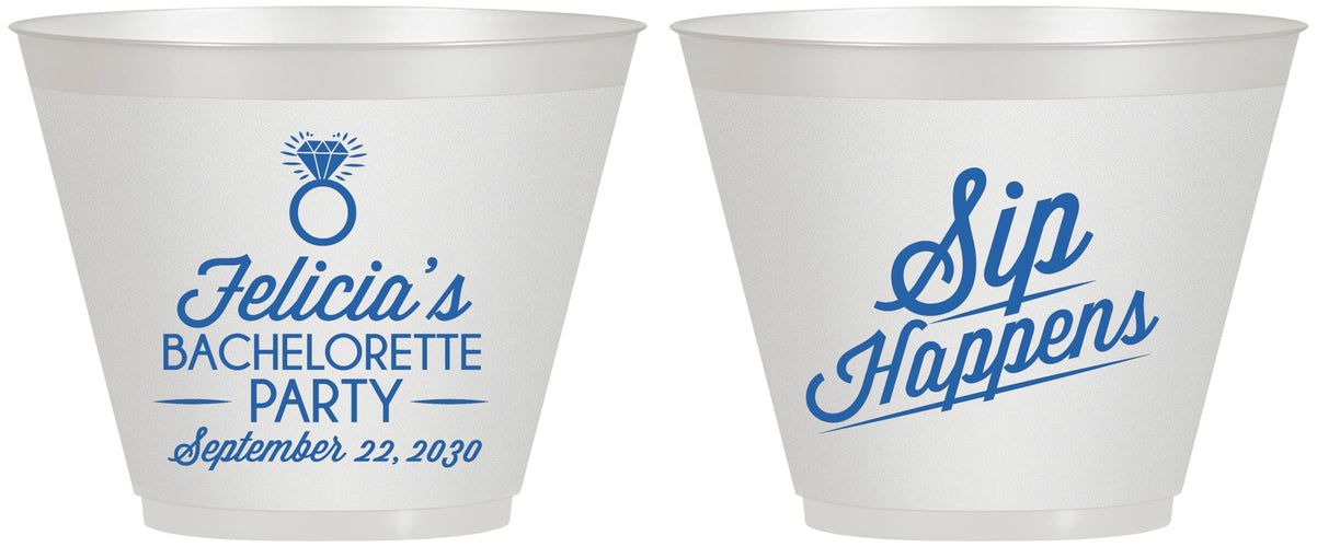 Custom Bachelorette 9 oz Wine Frosted Cups - Sip Happens | 60081