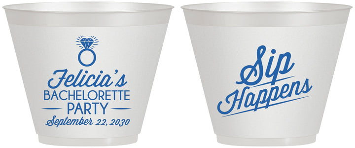 Custom Bachelorette 9 oz Wine Frosted Cups - Sip Happens | 60081