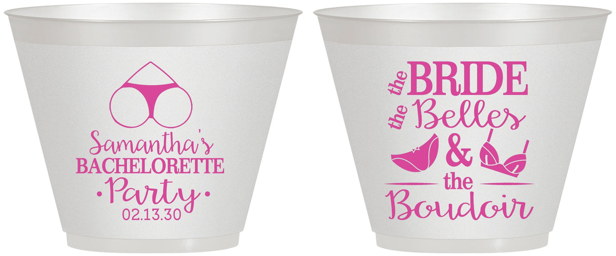 Custom Bachelorette 9 oz Wine Frosted Cups - Brides Bells Boudoir | 60085