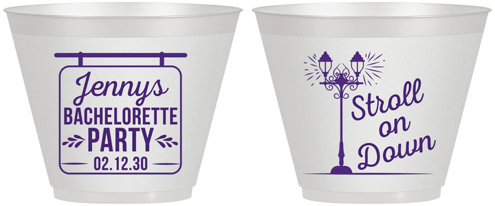 Custom Bachelorette 9 oz Wine Frosted Cups - Stroll On Down | 60092