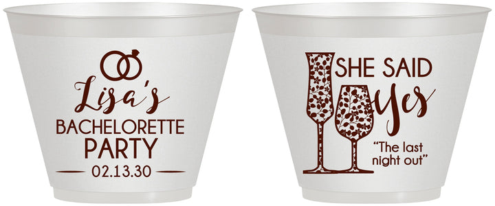 Custom Bachelorette 9 oz Wine Frosted Cups - The Last Night Out | 60097