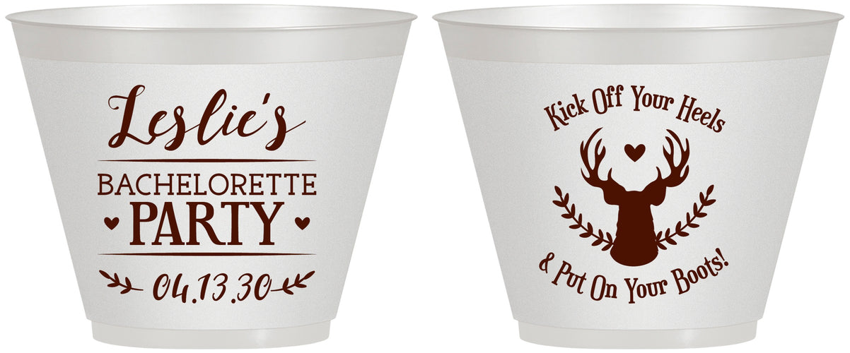Custom Bachelorette 9 oz Wine Frosted Cups - Deer Heels Boots | 60102