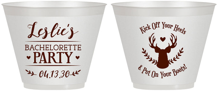 Custom Bachelorette 9 oz Wine Frosted Cups - Deer Heels Boots | 60102