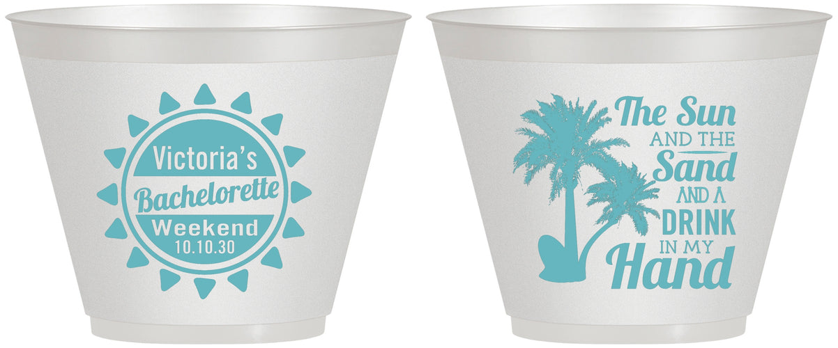 Custom Bachelorette 9 oz Wine Frosted Cups - Sun Sand Drink Hand | 60114