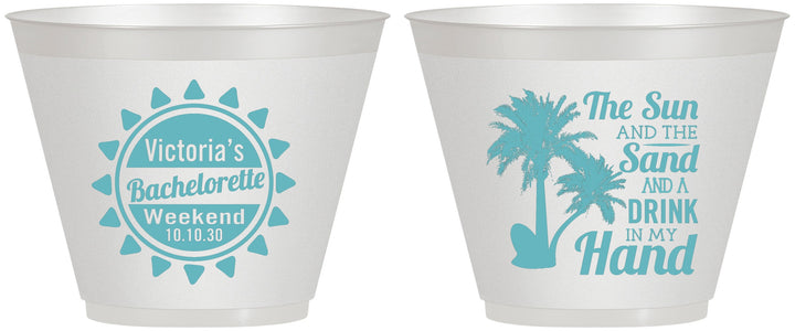 Custom Bachelorette 9 oz Wine Frosted Cups - Sun Sand Drink Hand | 60114