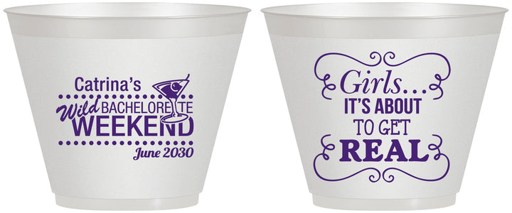 Custom Bachelorette 9 oz Wine Frosted Cups - About To Get Real | 60123