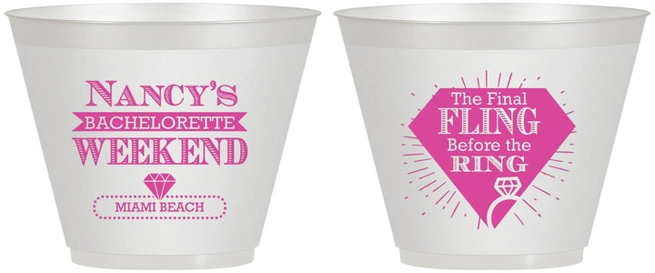 Custom Bachelorette 9 oz Wine Frosted Cups - Final Fling Before The Ring | 60129