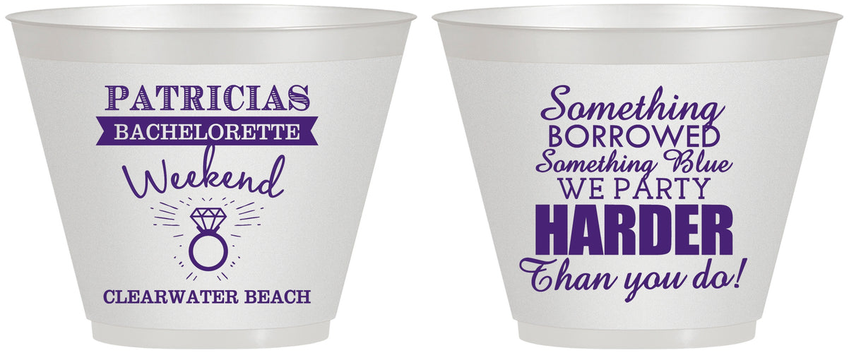 Custom Bachelorette 9 oz Wine Frosted Cups - Something Borrowed | 60130