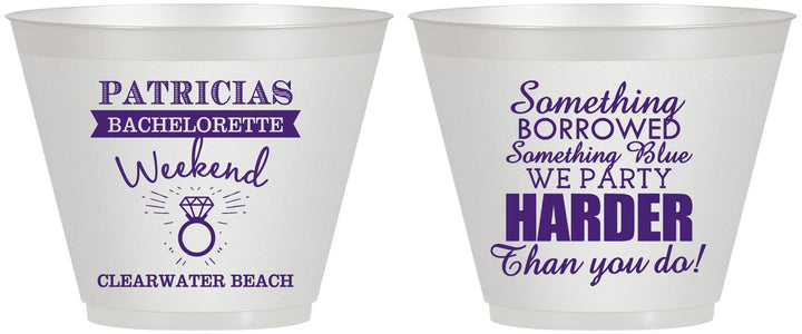 Custom Bachelorette 9 oz Wine Frosted Cups - Something Borrowed | 60130