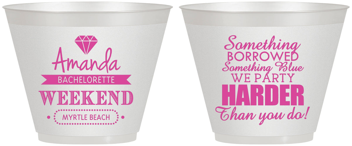 Custom Bachelorette 9 oz Wine Frosted Cups - Something Borrowed | 60131