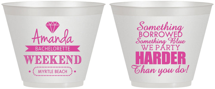 Custom Bachelorette 9 oz Wine Frosted Cups - Something Borrowed | 60131