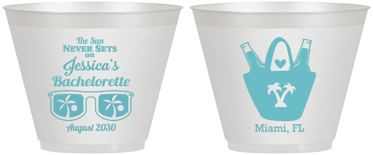 Custom Bachelorette 9 oz Wine Frosted Cups - Beach Sun Never Sets | 60136