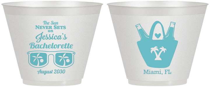 Custom Bachelorette 9 oz Wine Frosted Cups - Beach Sun Never Sets | 60136