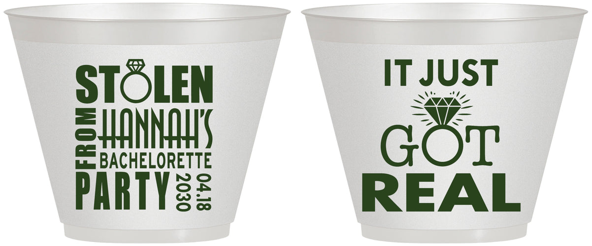 Custom Bachelorette 9 oz Wine Frosted Cups - Just Got Real | 60141