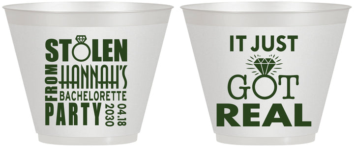 Custom Bachelorette 9 oz Wine Frosted Cups - Just Got Real | 60141