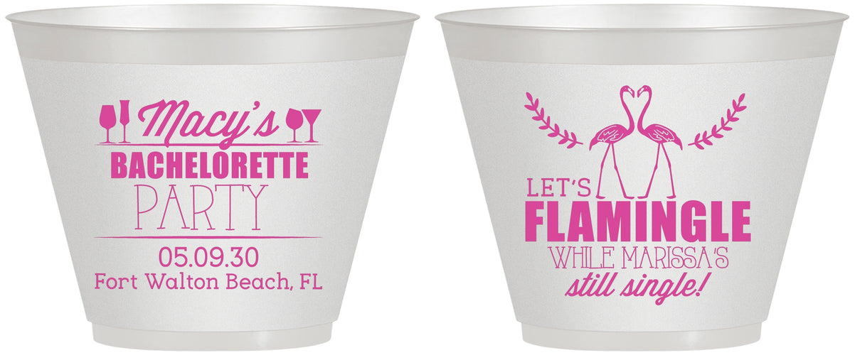 Custom Bachelorette 9 oz Wine Frosted Cups - Lets Flamingle Still Single | 60144